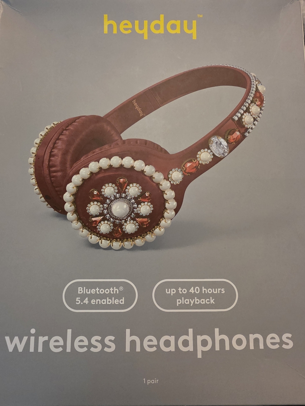 heyday Jeweled Wireless Headphones - Burgundy with Pearl Accents